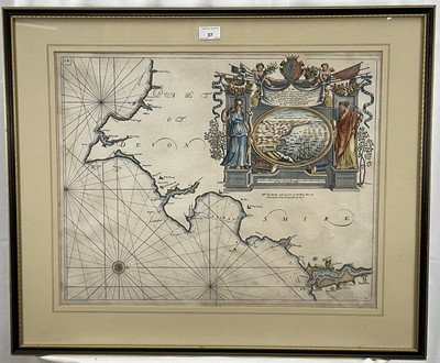 Lot 37 - Greenvile Collins, 17th century engraved sea chart - South Devon, with hand finishing