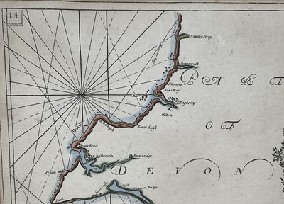 Lot 37 - Greenvile Collins, 17th century engraved sea chart - South Devon, with hand finishing