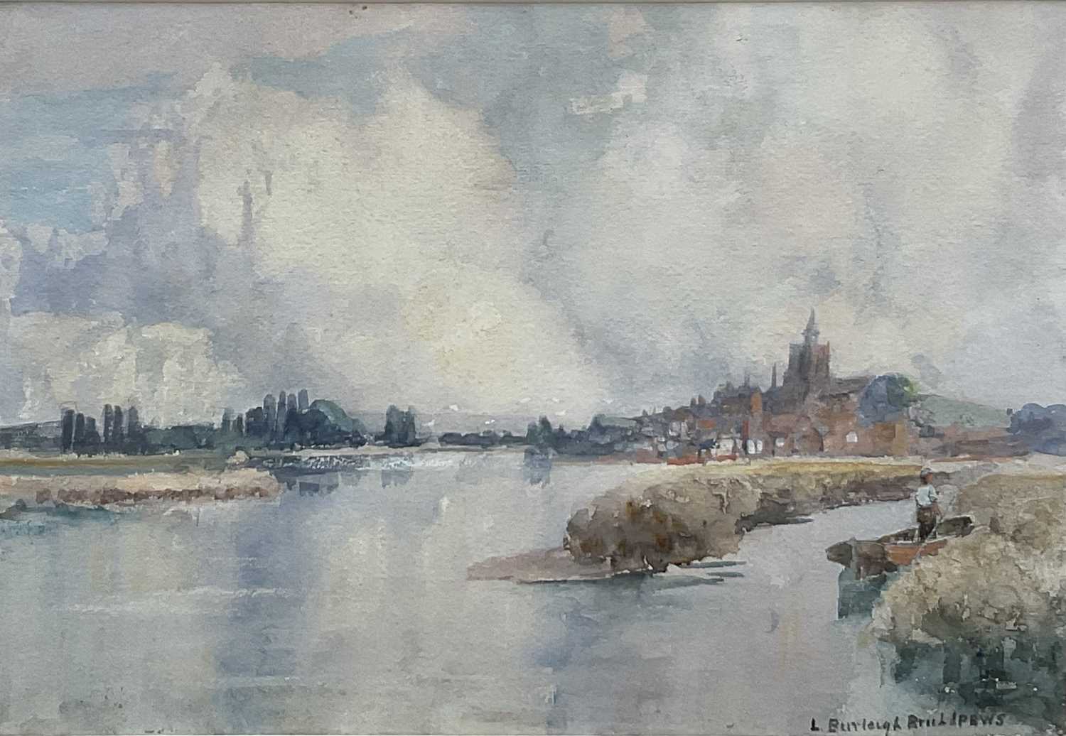 Lot 93 - Louis Burleigh Bruhl (1861-1942) watercolour - 'Below Maldon, an Essex estuary', signed, exhibition label verso, together with another of Beccles, in glazed frames