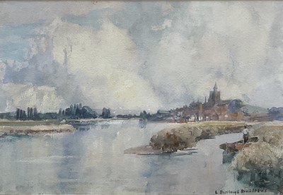 Lot 93 - Louis Burleigh Bruhl (1861-1942) watercolour - 'Below Maldon, an Essex estuary', signed, exhibition label verso, together with another of Beccles, in glazed frames