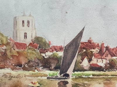 Lot 93 - Louis Burleigh Bruhl (1861-1942) watercolour - 'Below Maldon, an Essex estuary', signed, exhibition label verso, together with another of Beccles, in glazed frames