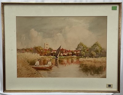 Lot 93 - Louis Burleigh Bruhl (1861-1942) watercolour - 'Below Maldon, an Essex estuary', signed, exhibition label verso, together with another of Beccles, in glazed frames