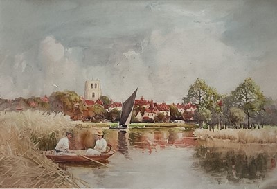 Lot 93 - Louis Burleigh Bruhl (1861-1942) watercolour - 'Below Maldon, an Essex estuary', signed, exhibition label verso, together with another of Beccles, in glazed frames