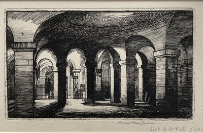 Lot 93 - Francis Sydney Unwin (1885-1925) etching - Crypt of St Paul's, signed, 14cm x 23cm, mounted in glazed frame
