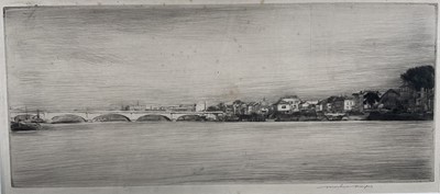 Lot 91 - Mortimer Luddington Menpes (1855-1938) etching, River Seine, signed, 11cm x 27cm, glazed frame