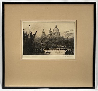 Lot 94 - Ernest Llewelyn Hampshire (1882-1944) pair of etchings - St Paul's and Tower of London, from the Thames, each signed and titled, 15 x 23cm, glazed frames