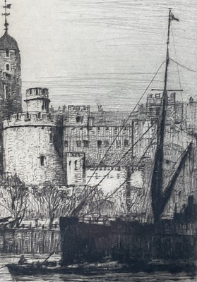 Lot 94 - Ernest Llewelyn Hampshire (1882-1944) pair of etchings - St Paul's and Tower of London, from the Thames, each signed and titled, 15 x 23cm, glazed frames