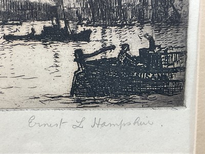 Lot 94 - Ernest Llewelyn Hampshire (1882-1944) pair of etchings - St Paul's and Tower of London, from the Thames, each signed and titled, 15 x 23cm, glazed frames