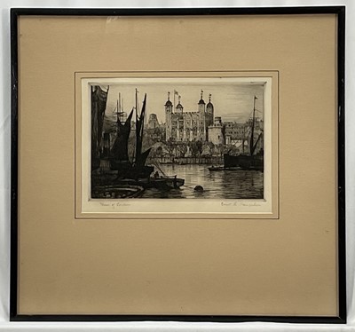 Lot 94 - Ernest Llewelyn Hampshire (1882-1944) pair of etchings - St Paul's and Tower of London, from the Thames, each signed and titled, 15 x 23cm, glazed frames