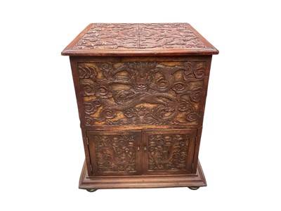 Lot 2475 - Chinese gramophone box, made of carved hardwood, Approx 53cm x 43cm