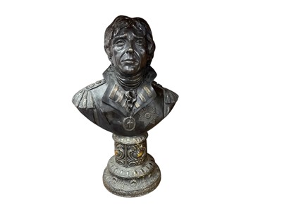 Lot 754 - Modern bronzed metal bust of Horatio Nelson, raised on ornate base, 50cm overall height.