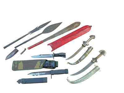 Lot 869 - British SA80 bayonet, West German field knife and six other various knives and spears (8).