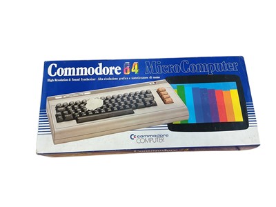 Lot 1996 - Vintage Commode 64 Micro Computer with Music Keyboard, Joysticks, Cassette, Games & Manuals (1 box)
