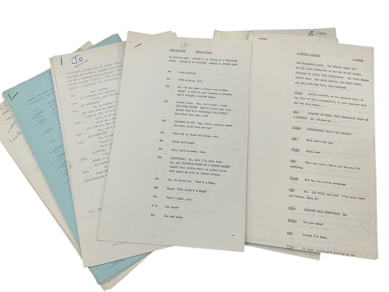 Lot 1446 - Ten original scripts for television written by Ronnie Barker, writing under his pseudonym Gerald Wiley, many with hand annotations