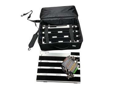 Lot 2324 - 2 small Fender Pro Pedal boards 18"x12.8", together with Pedal connection leads and bag