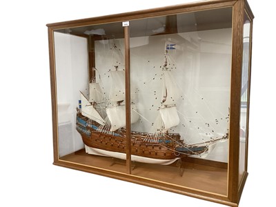 Lot 2478 - A superb scratch built model of the Vasa, a Swedish warship built circa 1628, built using plans provided by Billing Boats, in purpose-built wooden case measuring 110.5cm wide