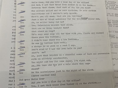 Lot 1449 - Collection of fourteen comedy sketches written by the team of David McKellar, David Nobbs and Peter Vincent, variously annotated. Provenance: Josephine Tewson Collection.