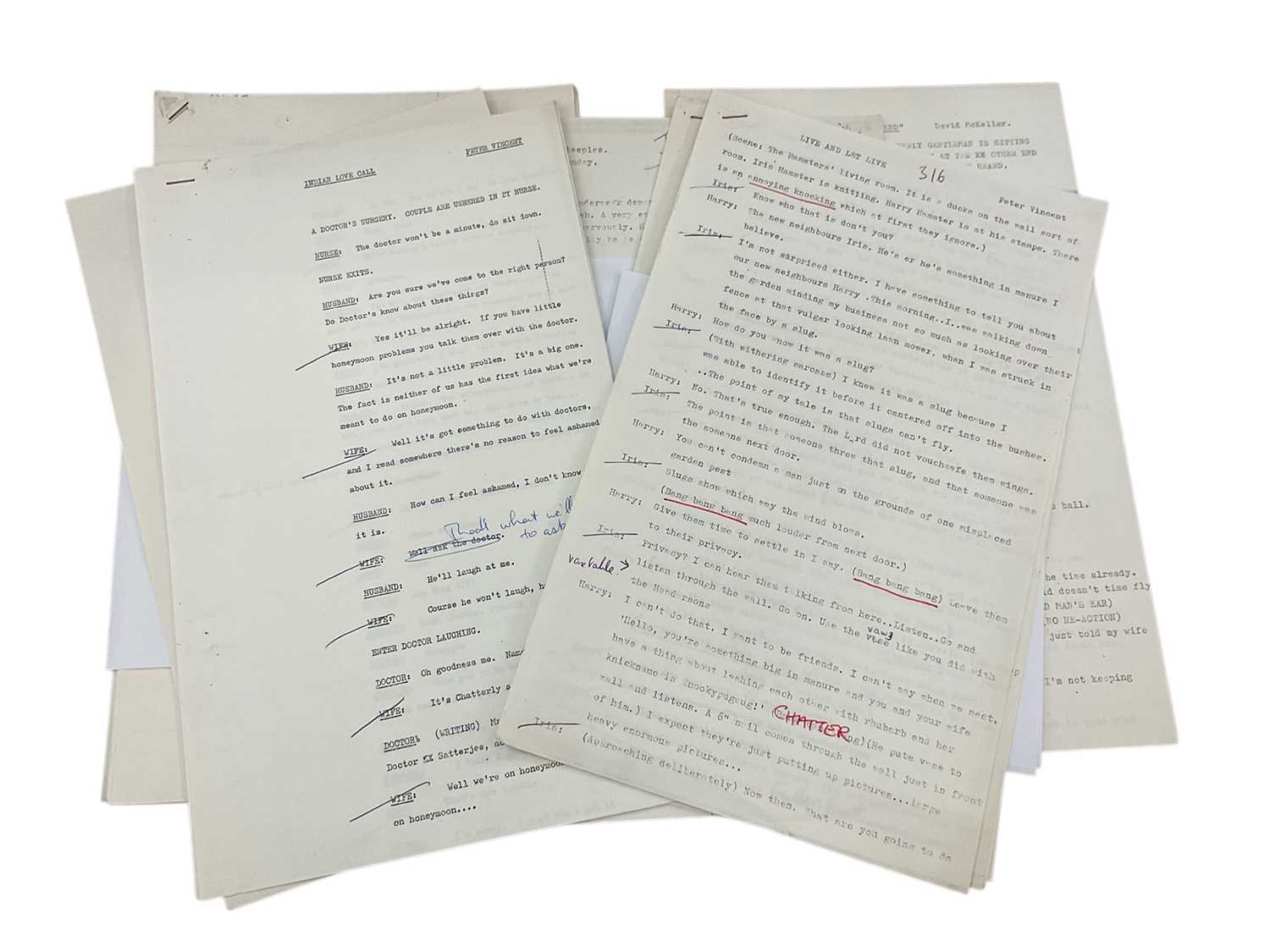 Lot 1450 - Collection of comedy sketches, by writers including David Nobbs, Ian Davidson, Paul McDowell, Ronnie Barker (under his pseudonym Gerald Wiley, Joe Steeples, Peter Vincent. Provenance: Josephine...