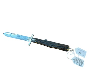 Lot 871 - Victorian lock back folding knife with 12.0cm single edge blade, ricasso stamped with Key trademark, G BUTLER & Co. on one side and SHEFFIELD “ART” ENGLAND on reverse, straight bar fitted pi...
