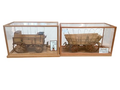 Lot 2482 - Model of a 1750 Conestoga wagon, an 1887 model of a Chuck wagon, a Franklin Mint model of a Mercedes, and five model Fords, all in display cases