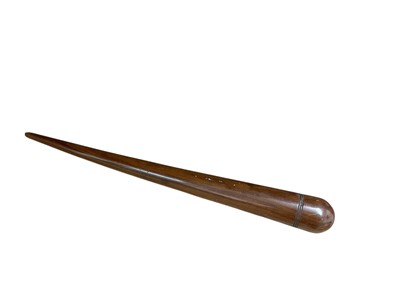 Lot 758 - Late 18th/early 19th century lignum vitae Fid of pointed form, with ringed decoration and impressed marks, possibly Royal Navy issue. 18inches/46cm overall length.
