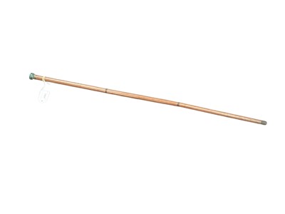 Lot 2562 - Late 19th/early 20th century lady’s gadget walking cane, with porcelain rondel handle decorated with the image of a man and a woman, the Malacca shaft, unscrewing into three sections, to reveal...