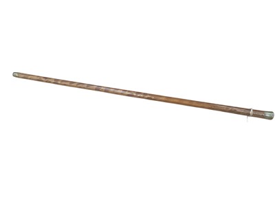 Lot 2563 - Late 19th/early 20th century gentlemen’s walking cane with Malacca shaft, decorated with painted Tiger stripes and a silver pommel handle with engine turned decoration, probably Indian origin. 8...