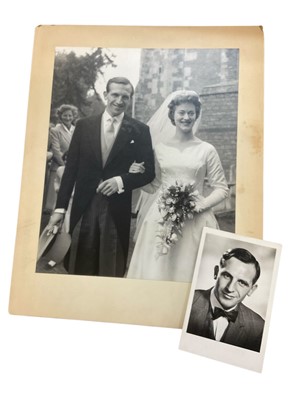 Lot 1456 - Josephine Tewson and Leonard Rossiter wedding photograph, and another photograph of Leonard Rossiter. (2). Provenance: Josephine Tewson collection