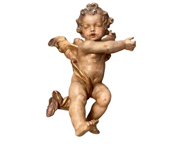 Lot 2548 - Painted plaster figure of a cherub, 39cm in overall length.