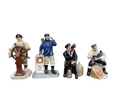 Lot 1232 - Four Royal Doulton figures - The Helmsman HN2499, All Aboard HN2940, Shore Leave HN2254 and The Lobster Man HN2323