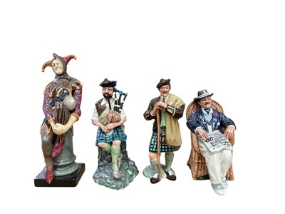 Lot 1233 - Four Royal Doulton figures - The Jester HN2016, The Piper HN2907, The Laird HN2361 and Taking Things Easy HN2677