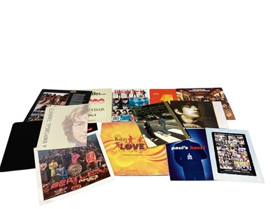 Lot 2337 - Two boxes of Beatles collectables, including records, CDs, Corgi models, ephemera, games posters, etc
