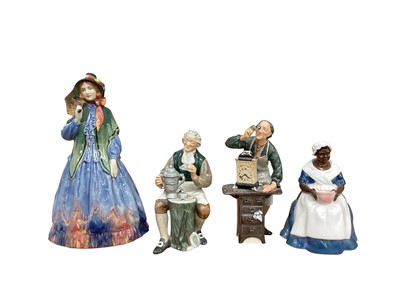 Lot 1235 - Four Royal Doulton figures - Clarissa HN1687, The Tinsmith HN2146, The Clockmaker HN2279 and Royal Governor's Cook HN2233