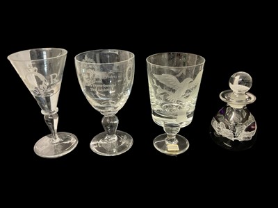 Lot 1290 - Caithness Ice Petal perfume bottle with certificate, together with three commemorative goblets (marriage of Diana and Prince of Wales, Queen's Silver Jubilee, and bicentenary of USA), each with...