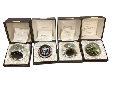 Lot 1291 - Collection of Caithness paperweights, all boxed with certificates, some designed by Colin Terris, some made by William Manson, including Serenity, Royal Wedding (Prince Andrew & Sarah Fergus...