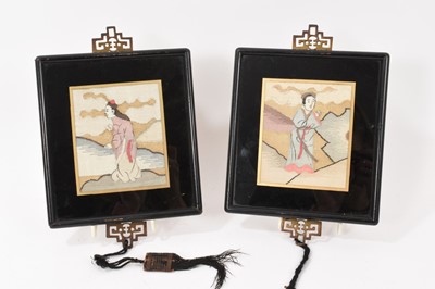 Lot 933 - Pair of antique Japanese Kesi silk work panels