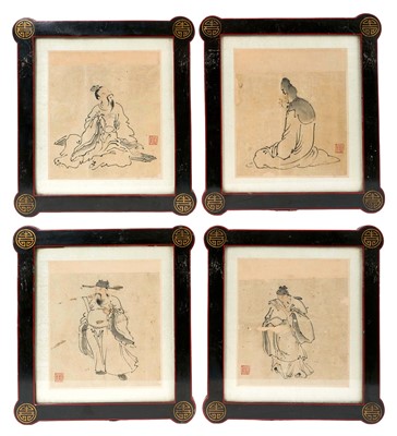 Lot 934 - Attributed to Min Zhen (1730-1788) set of four Chinese paintings in gilt lacquered frames