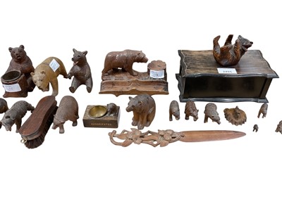 Lot 2495 - Collection of early - mid 20th century German Black Forest carved wooden novelty bear ornaments including including jewellery box, inkwell, etc (10)