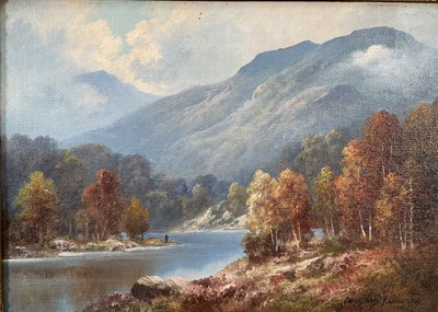 Lot 233 - Douglas Scott Falconer (1913-2004) pair of oils on board .Loch Tay, Perthshire, Scotland and The River Dee, Scotland. Both 24cm x34cm in gilt frames,. Signed