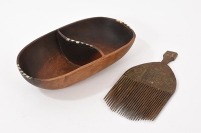 Lot 846 - Samoan food bowl and an African tribal carved wooden comb