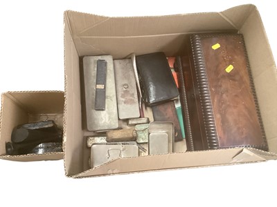 Lot 2500 - Collection of old medical instruments including turned ebony stethoscope, collection of drug bottles in converted Regency tea caddy box etc