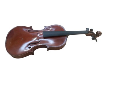 Lot 2342 - Interesting early 20th century violin, possibly French, full size, together with a 3/4 size German copy of a Steiner violin