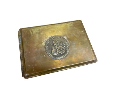 Lot 774 - German brass cigarette case with applied Nazi German SS badge and later stamped with eagle and swastika and RZM marks.