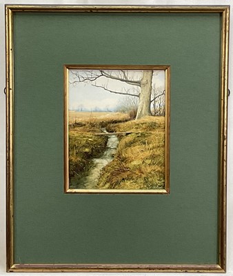Lot 1192 - John Ridgewell (1937-2004) oil on paper - Town Hill, Brent Eleigh, signed, mid-80's, 18cm x 15cm, in glazed frame