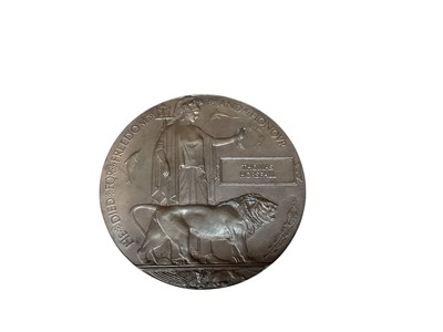 Lot 785 - First World War Memorial (Death) plaque named to Thomas Horsfall in original cardboard packet.