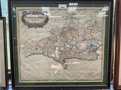 Lot 2669 - 17th century map of Dorsetshire by Robert Morden, 'sold by Abel Swale Awnsham and John Churchil', 42.5cm x 37xm, in Hogarth frame