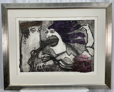 Lot 122 - Deanie Welling - Unique proof, etching, 'They say she has quite an acerbic tongue!', signed and dated 1999, in frame. 48 x 67cm.