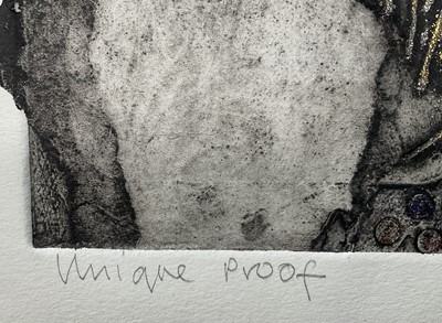 Lot 122 - Deanie Welling - Unique proof, etching, 'They say she has quite an acerbic tongue!', signed and dated 1999, in frame. 48 x 67cm.