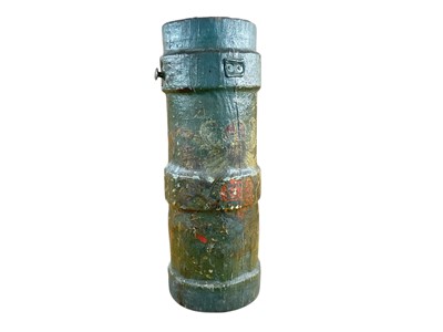 Lot 800 - Early 20th century British Military shell carrier with canvas covered body decorated with Royal Arms, 52cm in overall height.