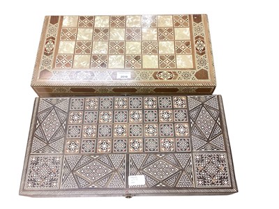 Lot 2510 - Two Eastern parquetry inlaid backgammon/ games boxes, both 49.5cm wide